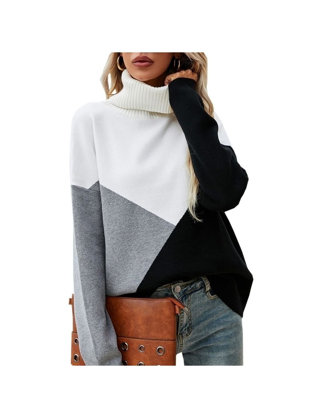 toi&moi Color Block Turtleneck Sweater